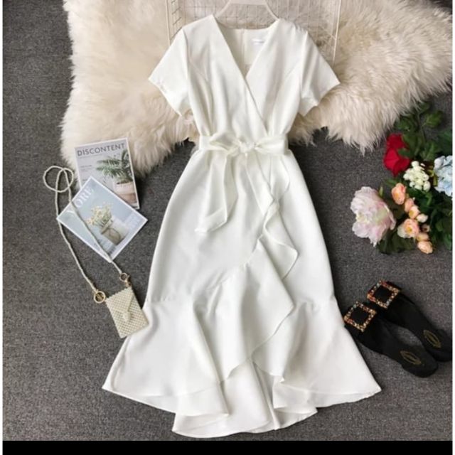 white wrap around dress