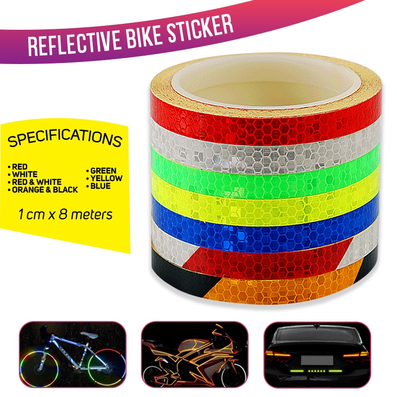 Bicycle PVC Reflective Bike Stickers Cars Safety Warning Durable (1cm x ...