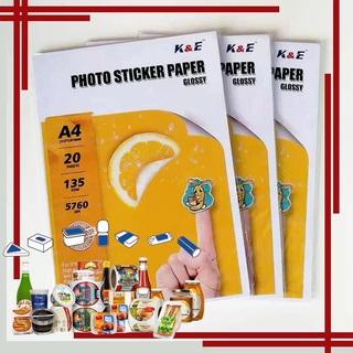 【Ready Stock】✗☋✤(WATERPROOF)K&E Glossy Photo Sticker Paper 90/135/150GSM A4 Size (20 Sheets)