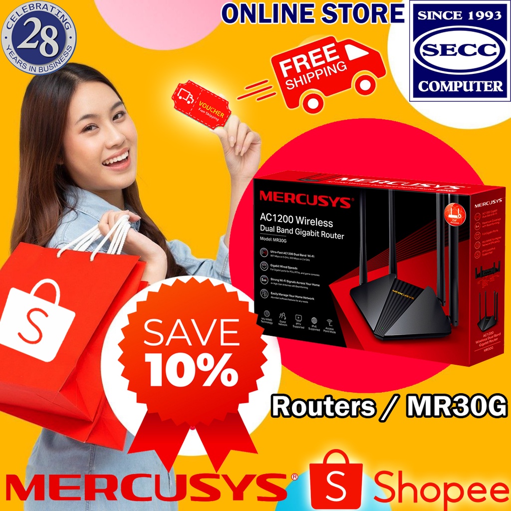 MERCUSYS MR30G AC1200 Wireless Dual Band Gigabit Router Shopee