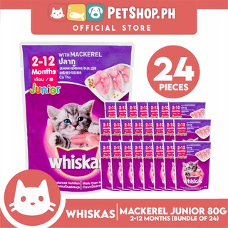 24pcs Whiskas Junior Mackerel Pouch Wet Cat Food 80g