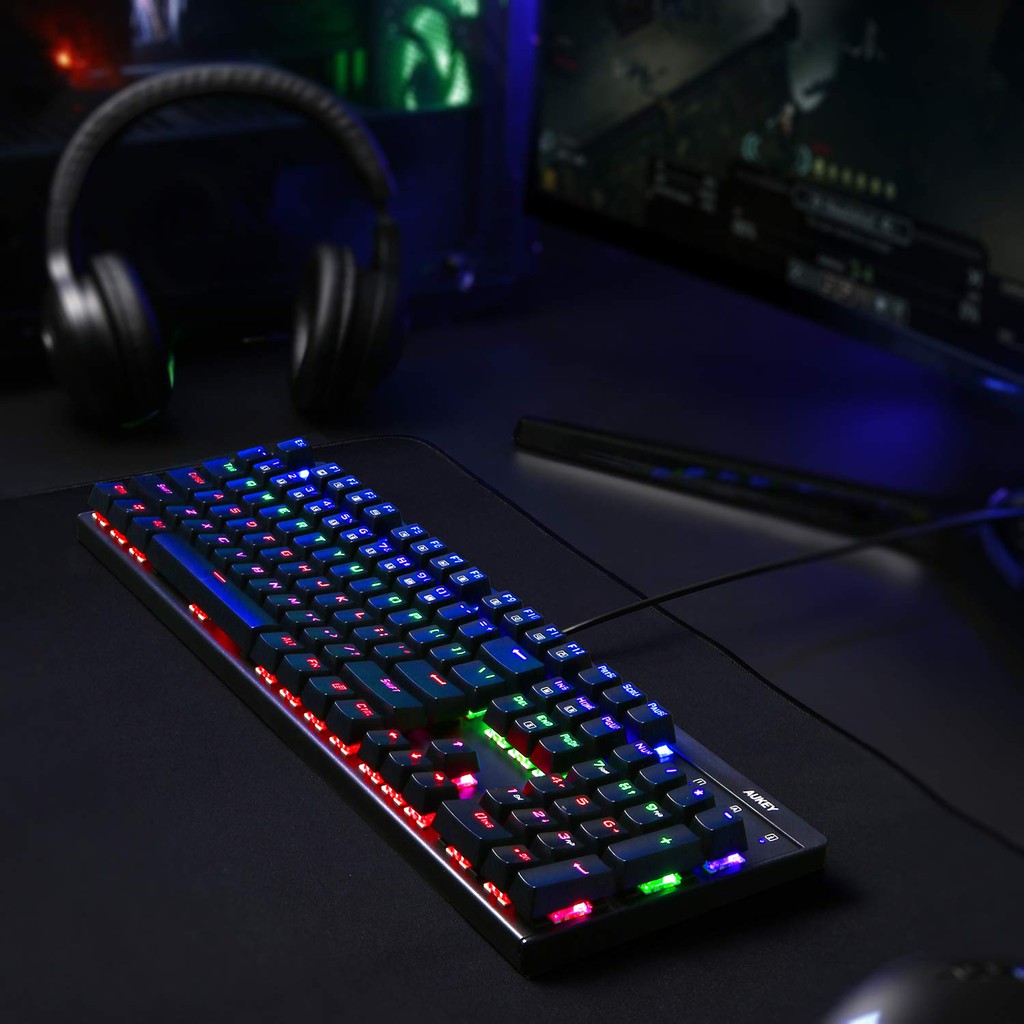 aukey mechanical keyboard led backlit gaming keyboard with blue switches