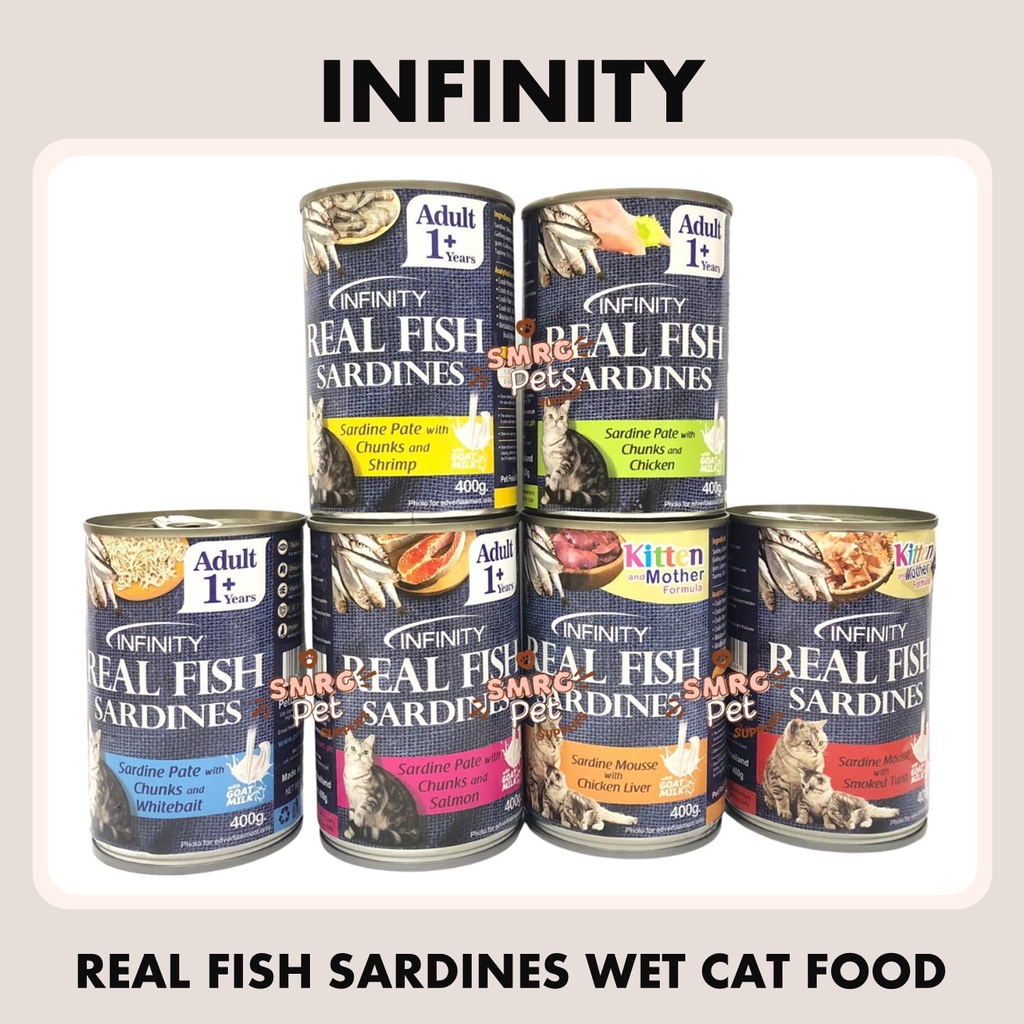 Infinity Real Fish Sardines Wet Cat Food in Can 400g Smoked Tuna