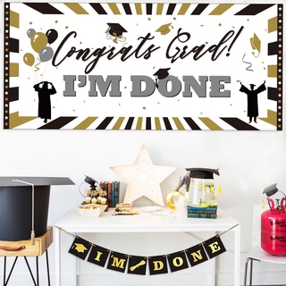 UNOMOR Congrats Grad I'M DONE Sign Banner Classic Graduation Party Wall Banner Photo Booth Prop #6