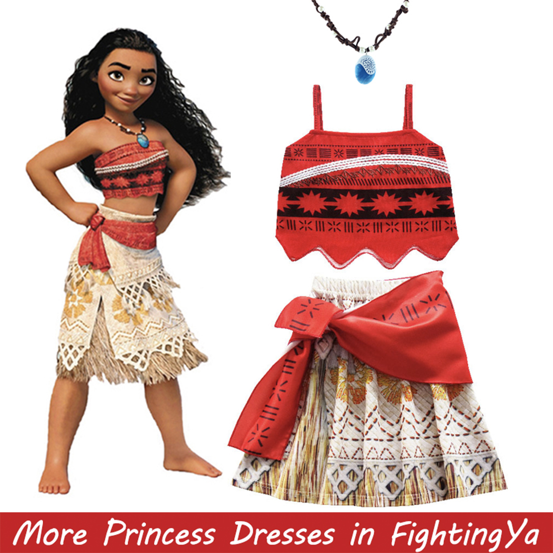 21 Girls Moana Cosplay Costume For Kids Vaiana Princess Dress Clothes For Halloween Costumes For Girls Baby Girl Party Dresses Necklace Wig Outfit Shopee Philippines