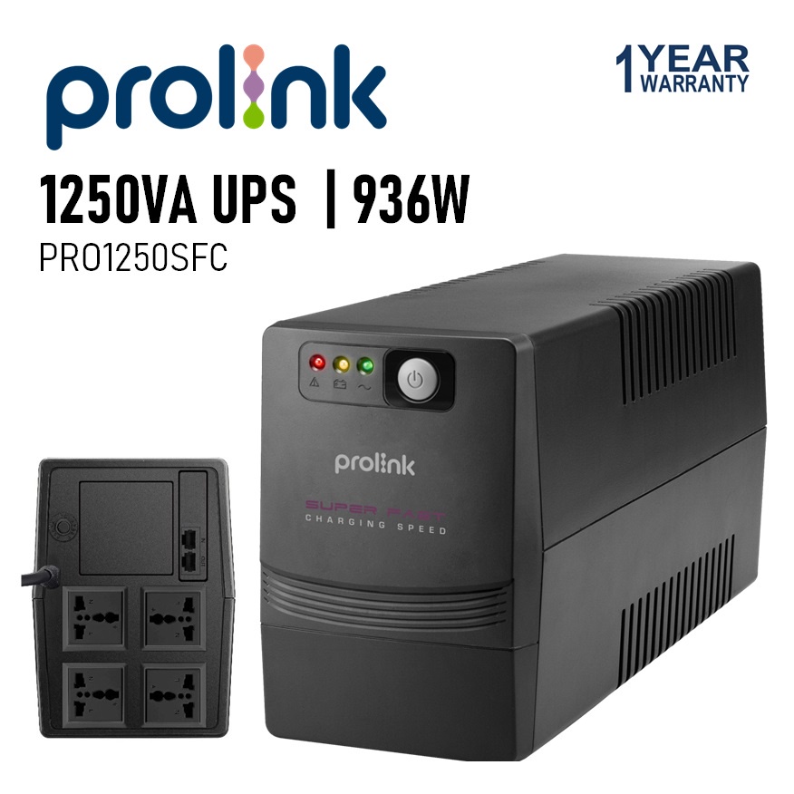 PROLiNK PRO1250SFC 1250VA UPS Power Bank with AVR 4x Universal Sockets