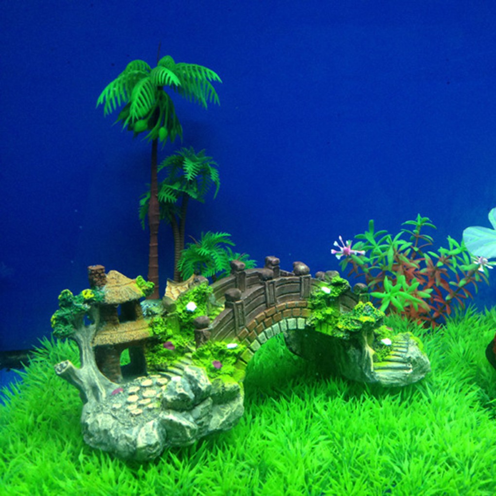 Aquarium Decoration Bridge Pavilion Tree For Fish Tank Resin