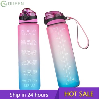 1L Water Bottle with Straw Time Marker Tritan BPA Free Sports And Fitness Kettle Outdoor Gym
