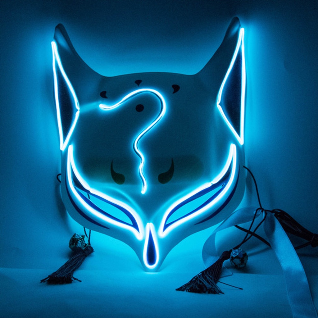 PVC Halloween Clubbing Lighted Kitsune Fox LED Mask DIY Costume Rave