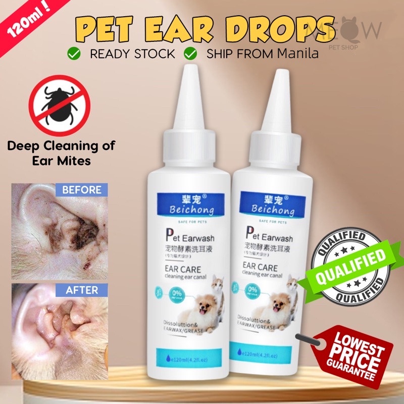 120 ml Cat Dog Mites Odor Removal Ear Drops Infection Solution Treatment Cleaner