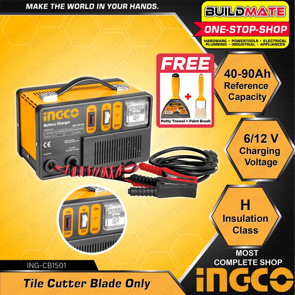 INGCO Battery Charger 6/12V ING-CB1501 + FREE TROWEL + BRUSH •BUILDMATE ...