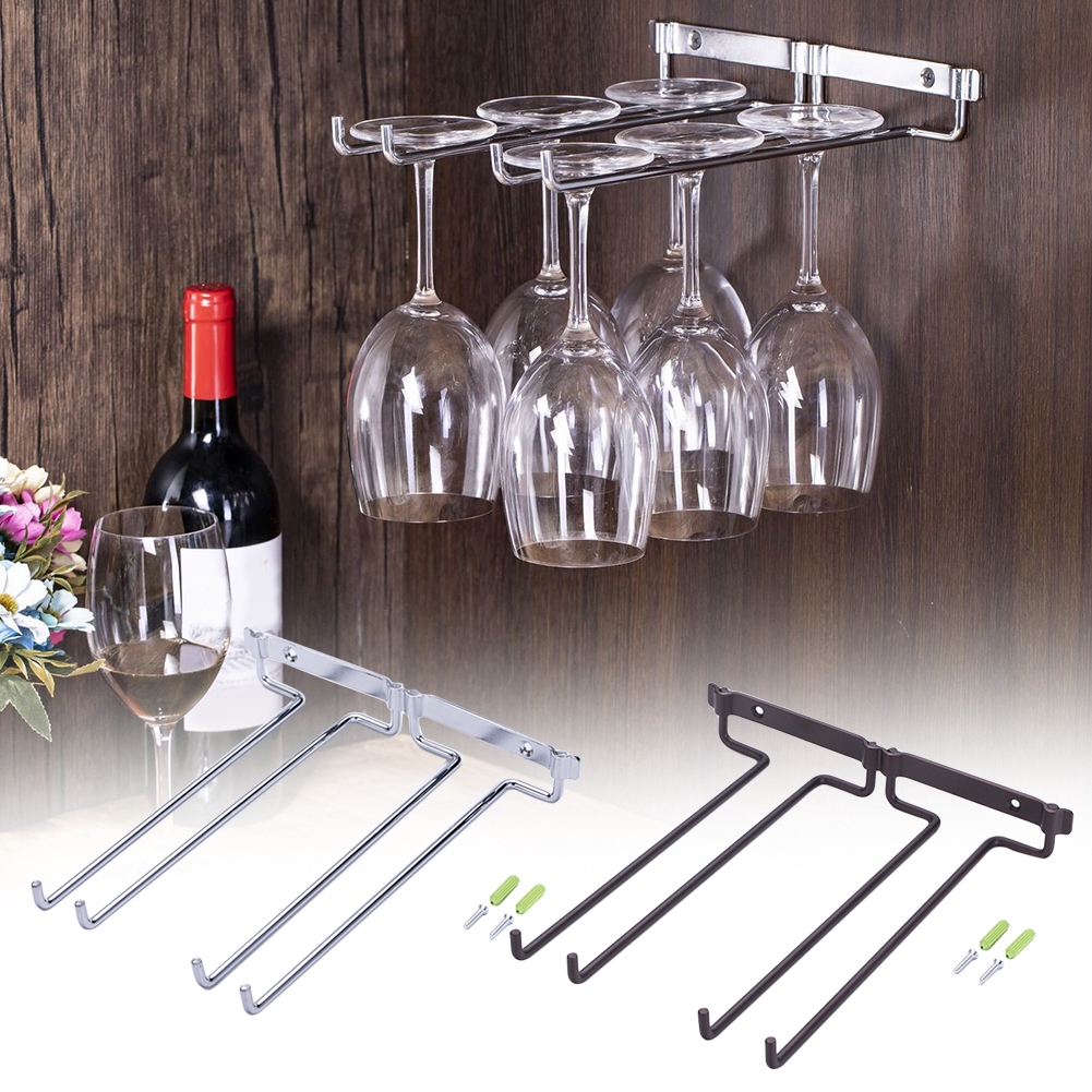 Bar Metal Kitchen Supplies Under Cabinet Hanging Stemware Double