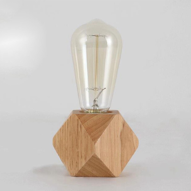 Modern Table Lamp E27 Wooden Desk Lamp Diamond Bedside Lamp For