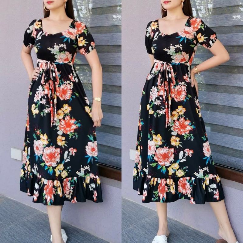 Marga Maxi Dress Garterize Waist New Print | Shopee Philippines