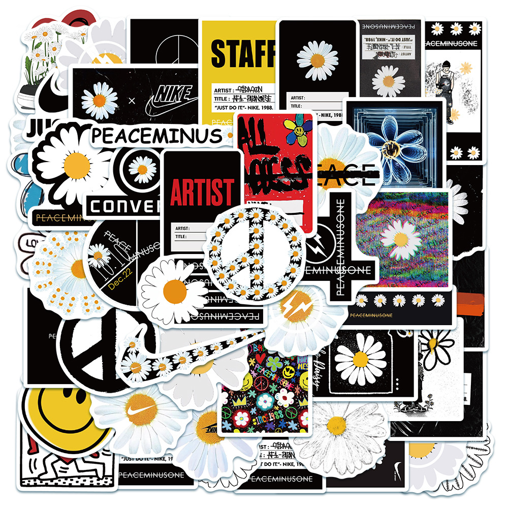 50 Pcs Fashion Brand Logo Stickers Gd G Dragon Peaceminusone Daisy Vinyl Decal Graffiti Sticker Laptop Skate Waterproof Stickers Shopee Philippines