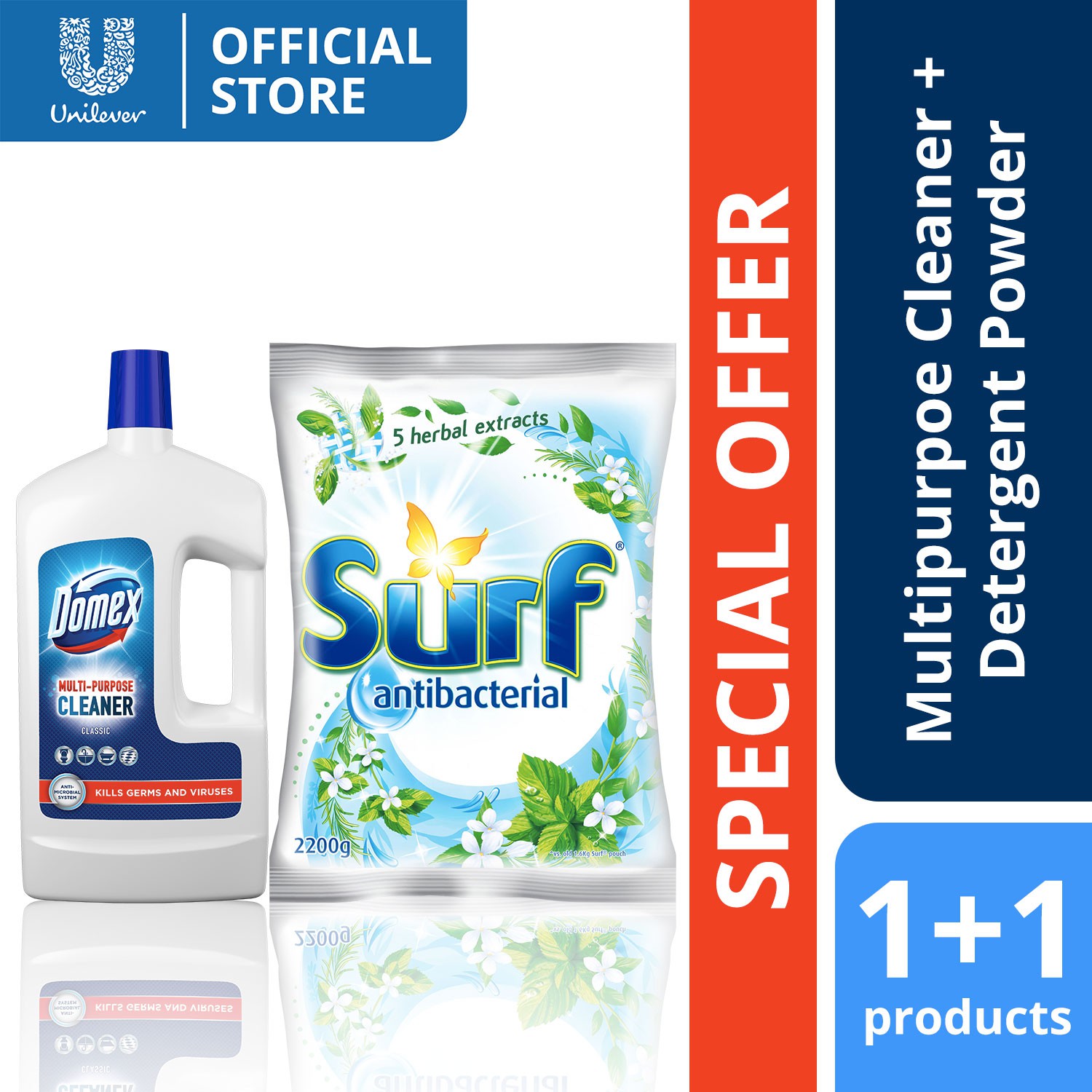 Domex MultiPurpose Cleaner Classic 1L + Surf Powder Detergent