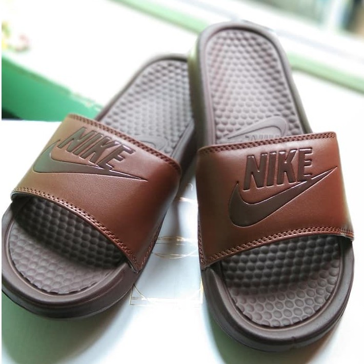 nike slippers brown