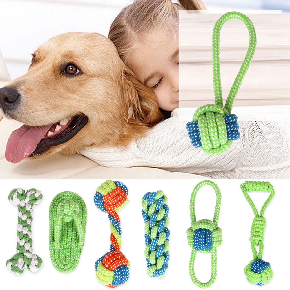 SUYOU High Quality Pet Dog Toys Green Chew Molar Toy Puppy Outdoor Traning Funny Tool Braided Ropes Durable Cotton Ball Teeth Clean Rope #8