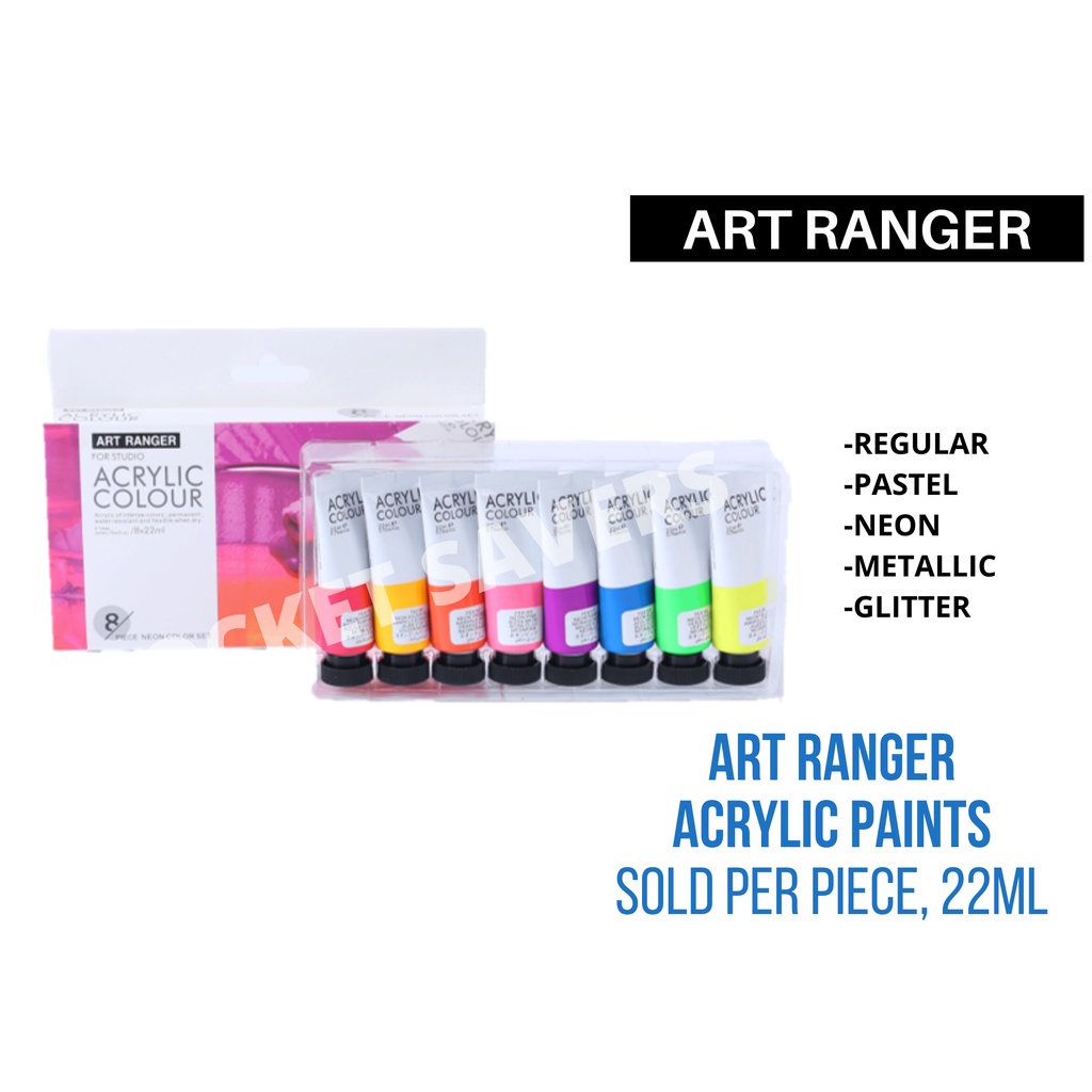 ART RANGERS Acrylic Paint 22 mL (Assorted Colors, Pastel, Glitter, Neon, Painting, Art, Artist