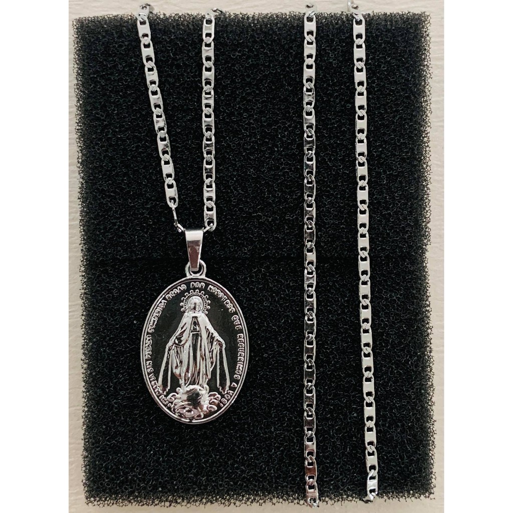 1187 Sterling Silver Miraculous Medal on a St Silver Drawn Box Chain Necklace