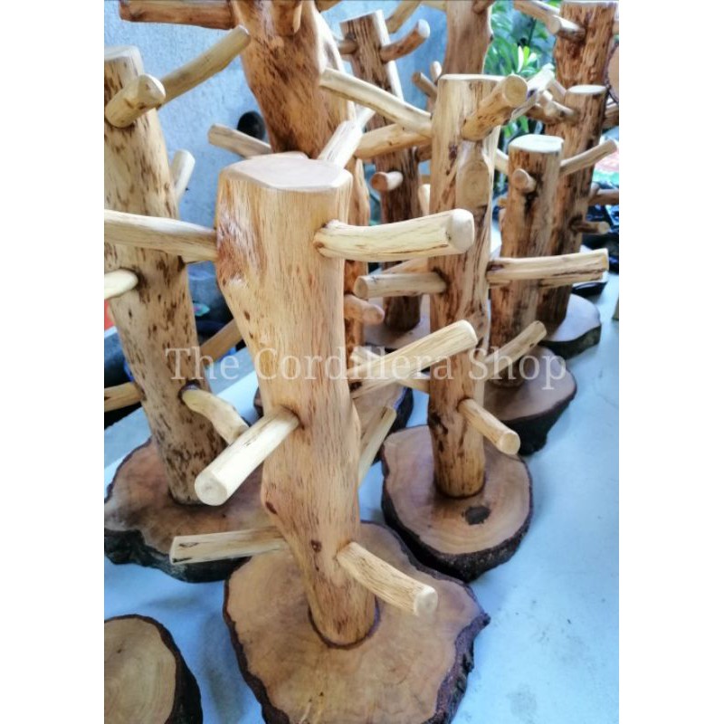 Baguio Woodcarvings Wooden Mug Holder, Wooden Coffee Cup Tree Stand