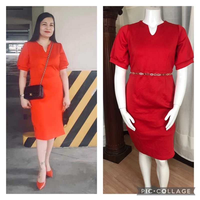 red pencil cut dress