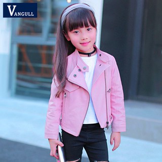 4-13Y 2019 spring pink Jaket kulit gadis Cute Kids PU Leather Jacket #1
