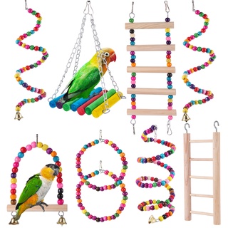 1pcs Bird Toys Set Swing Chewing Training Toys Small Parrot Hanging Hammock Parrot Cage Bell Perch Toys with Ladder Pet Supplies