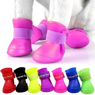 4pcs / Set  Pet Dog Rain Boots Shoes Dog Silicone Anti Skid Rain Boots Pet Waterproof Paw Protector
