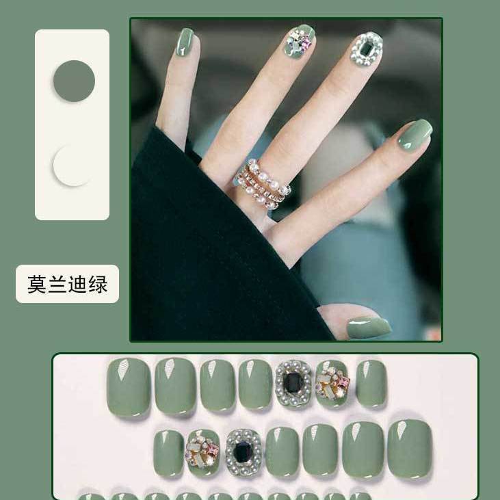 Nakasuot Ng Morandi Green Nail Art Tapos Na Madikit Na Malayang Natanggal Maikling Puti Fake Kuko Buong Patch Babae Shopee Philippines