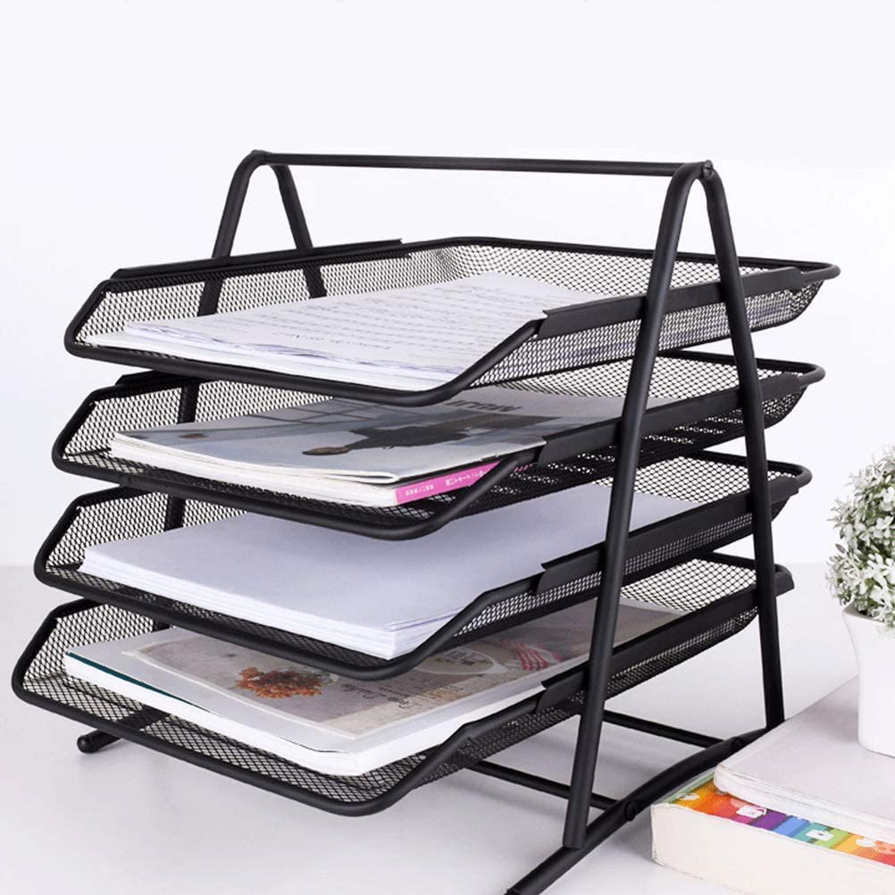 4 tier Stackable Metal Mesh File Home Magazine Tray Document Letter For ...