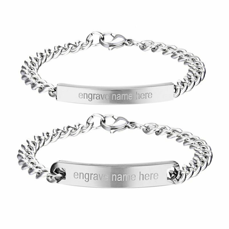 DISHA JEWELRY 3 Color Stainless Steel Custom Name Date ID Chain Bangle Promise Bracelets Free Engrave 