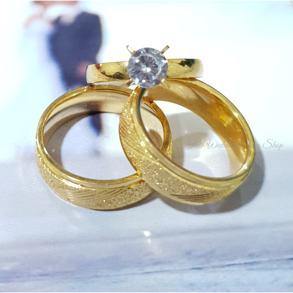 Wedding Ring Gold Set #001 With Engrave | Shopee Philippines