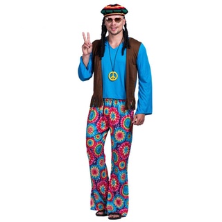 COD Adlut Halloween Costume Men Retro Hippie Love Peace Beatles Cosplay Party Performance Outfit D #1