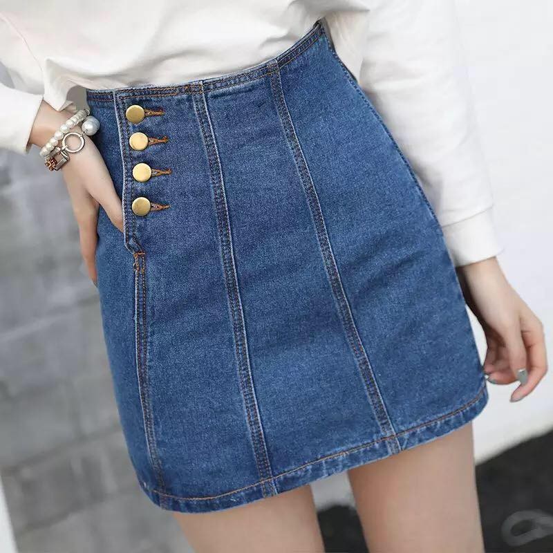 side button denim skirt