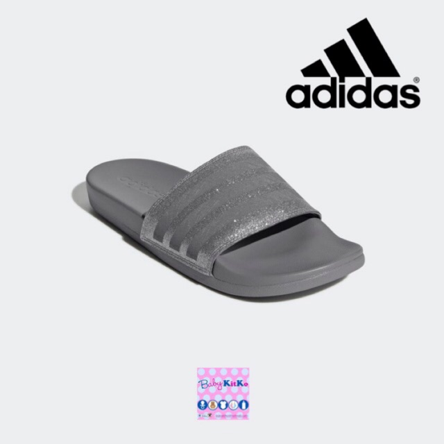 white and grey adidas slides