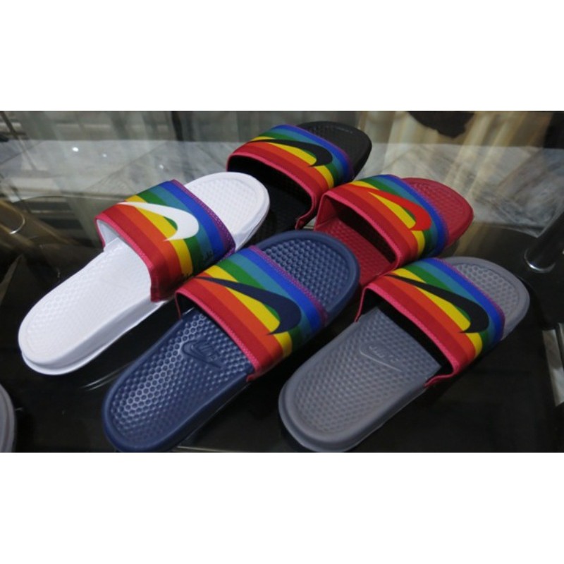 rainbow nike slides