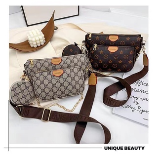 Yvon Monogram Leather 3in1 Shoulder sling bags set for women with coin purse #2029