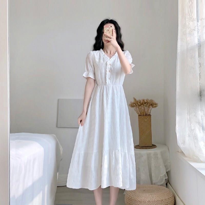 white midi dress short sleeve