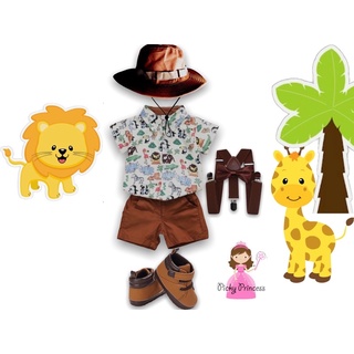Safari jungle Zookeeper Baby Boy Costume Kids Shorts Polo Birthday Outfit attire