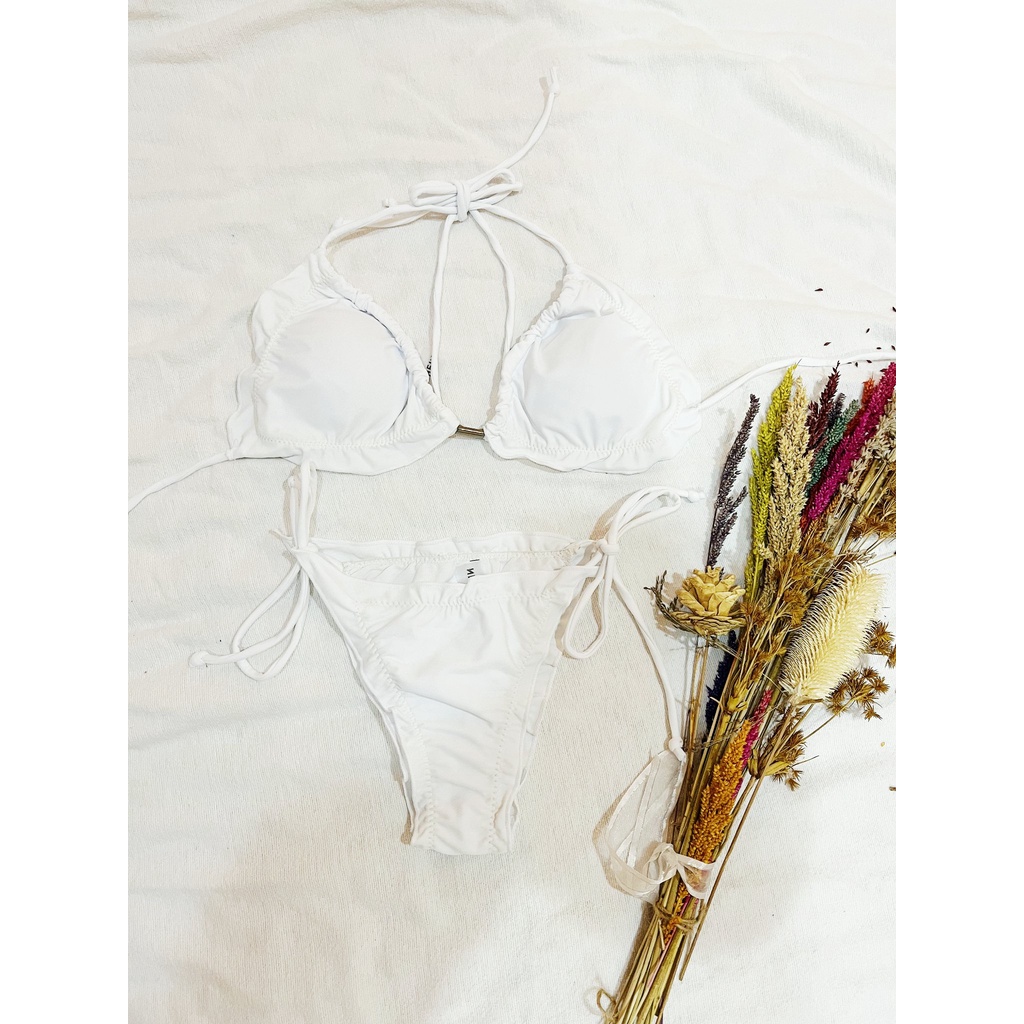White Scrunchy String Bikini Swimsuit | Shopee Philippines
