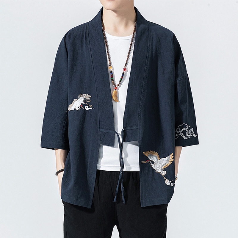 PengGengA Mens Cotton Blends Linen Open Front Cardigan Kimono Jackets 