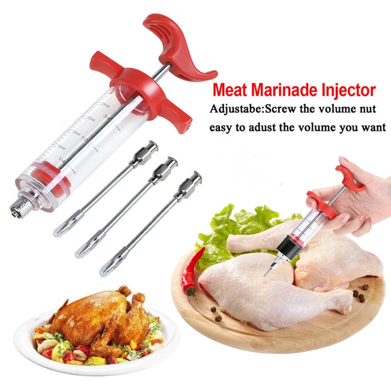 Plastic Marinade Injector Syringe with Screw-on Meat Needle Set Kitchen Cooking Accessories Barbecue Tools 