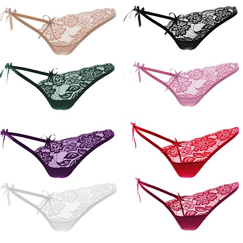 Sexy Women Lace Flower V-string T-back G-string Thongs Panties ...