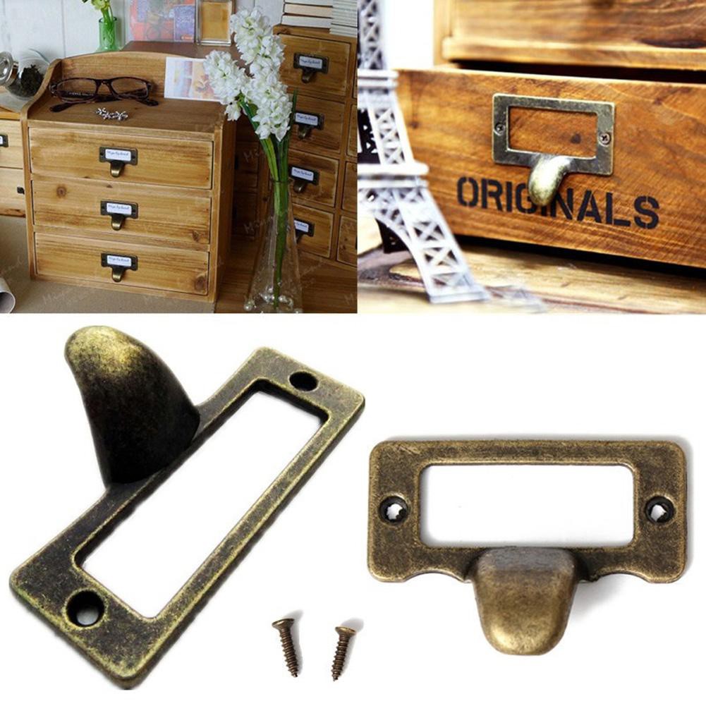 6pcs Handle File Name Card File Cabinet Handles Label Hold Antique