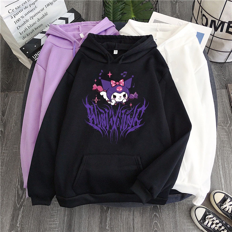 Cartoon cute funny print Kuromi hoodie Hello Kitty hoodie | Shopee ...