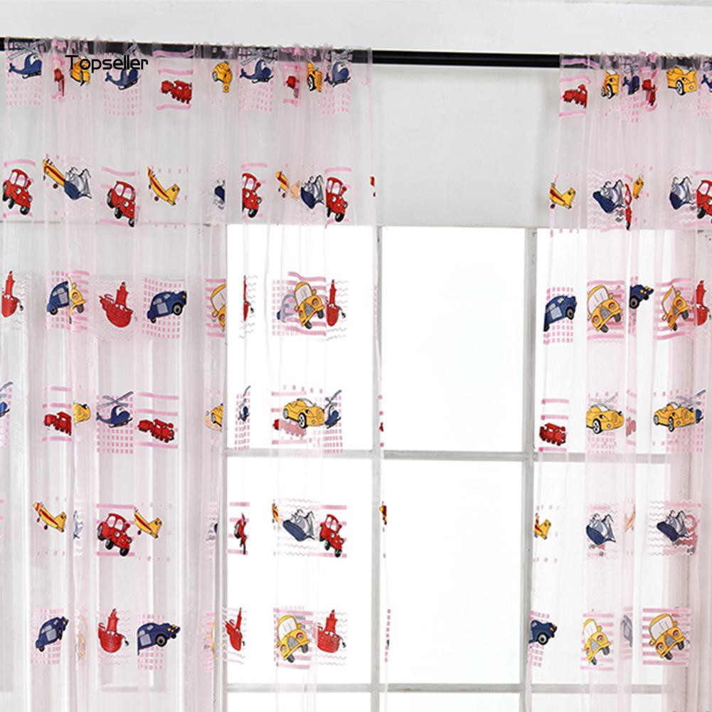 Cartoon Car Printed Transparent Tulle Curtains Play Room Window