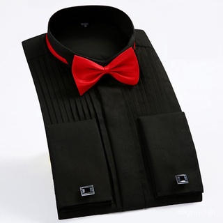 Wing Tip Collar Tuxedo Shirt Long Sleeve Men's French Cuff Button Wedding Dress Shirts Wingtip W #5