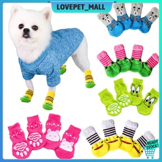 4Pcs Cute Pet Dog Socks with Print Anti-Slip Cat Dog Paw Protector Socks Pet Accessories