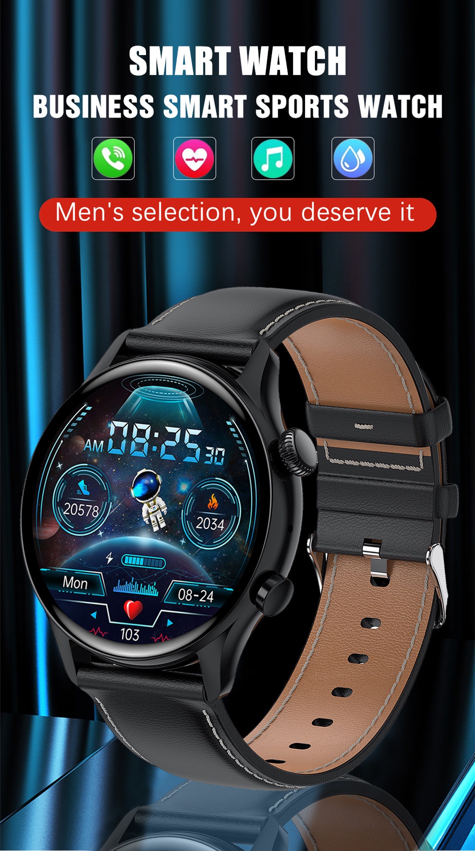 FILIEKEU New HD AMOLED Screen Smart Watch Always Show Time+NFC function Bluetooth Call IP68